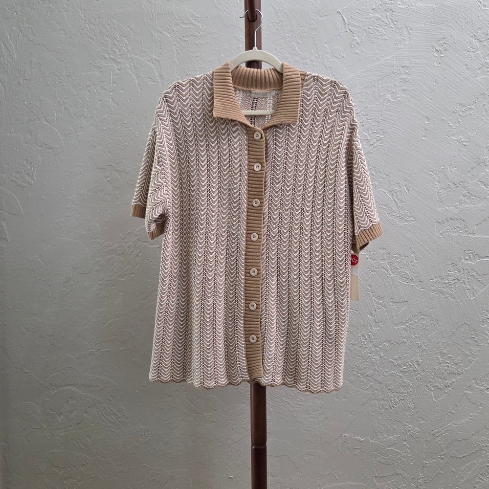 ST257. Chevron Pointelle Knit Shirt & Pants Matching Set - Picture 7 of 11